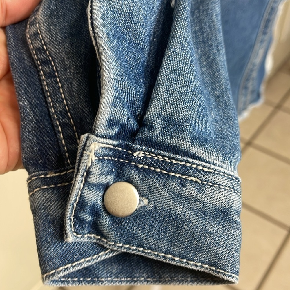 Women’s Oversized Denim Jacket Casual Long Boyfriend Distressed Blue Jean Sz M - Picture 5 of 10